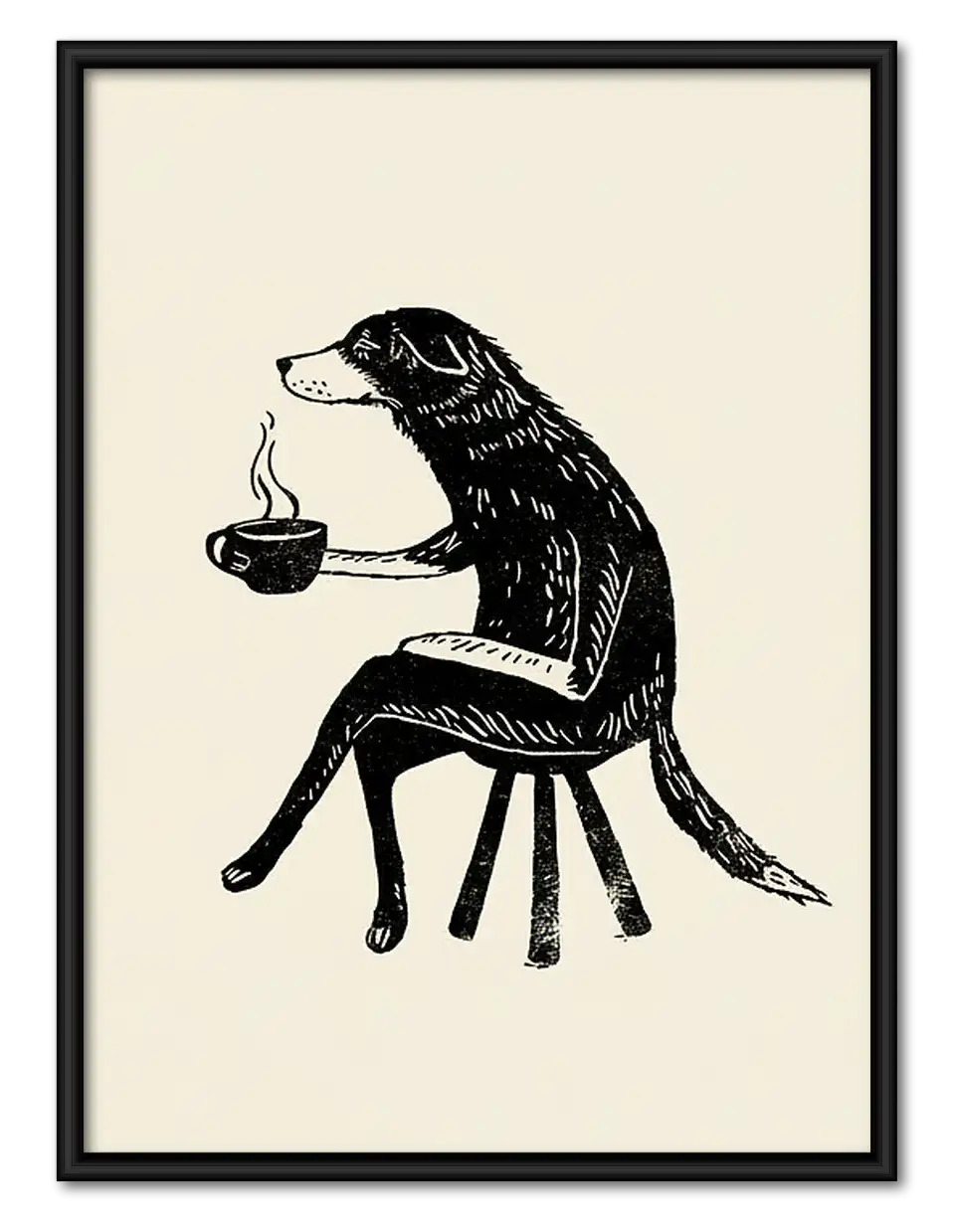 Sketch Dog Drinking Coffee Wall Art 1