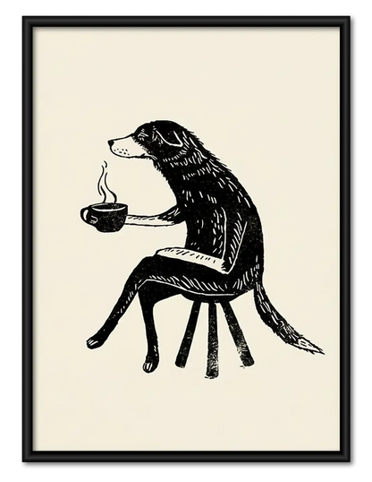 Sketch Dog Drinking Coffee Wall Art 1
