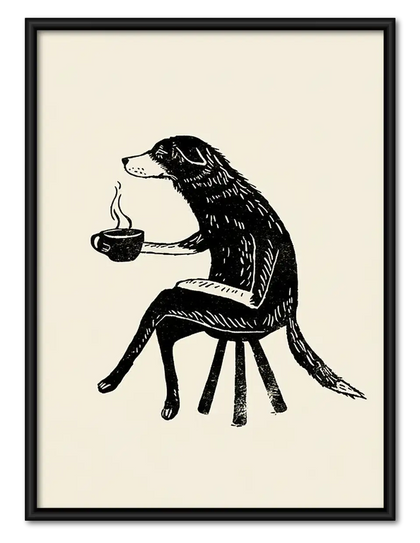 Sketch Dog Drinking Coffee Wall Art