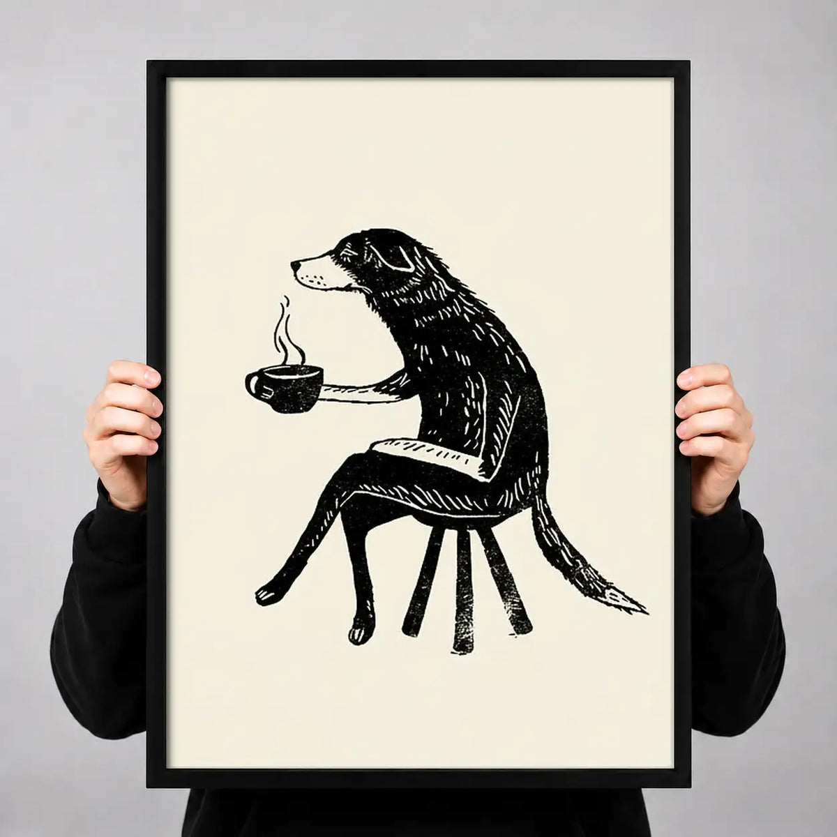 Sketch Dog Drinking Coffee Wall Art 3