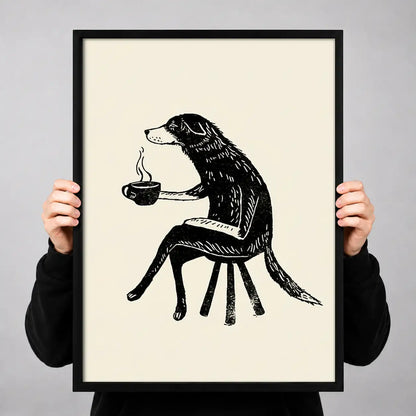 Sketch Dog Drinking Coffee Wall Art 3