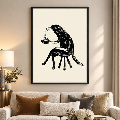 Sketch Dog Drinking Coffee Wall Art 5