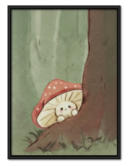 Sleeping Cat beneath Mushroom Wall Art 1