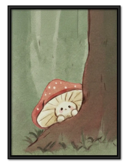 Sleeping Cat beneath Mushroom Wall Art