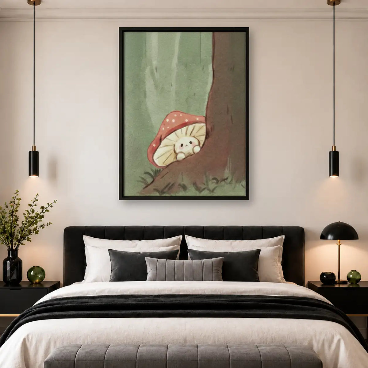 Sleeping Cat beneath Mushroom Wall Art 4