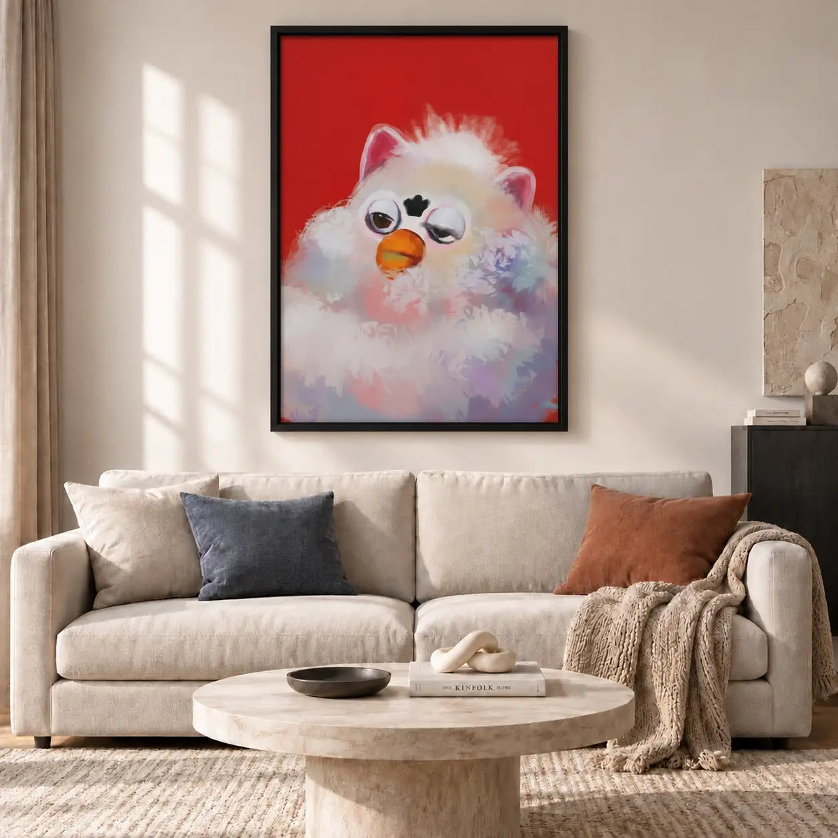 Sleepy Pink Fluffy Bird Wall Art 2