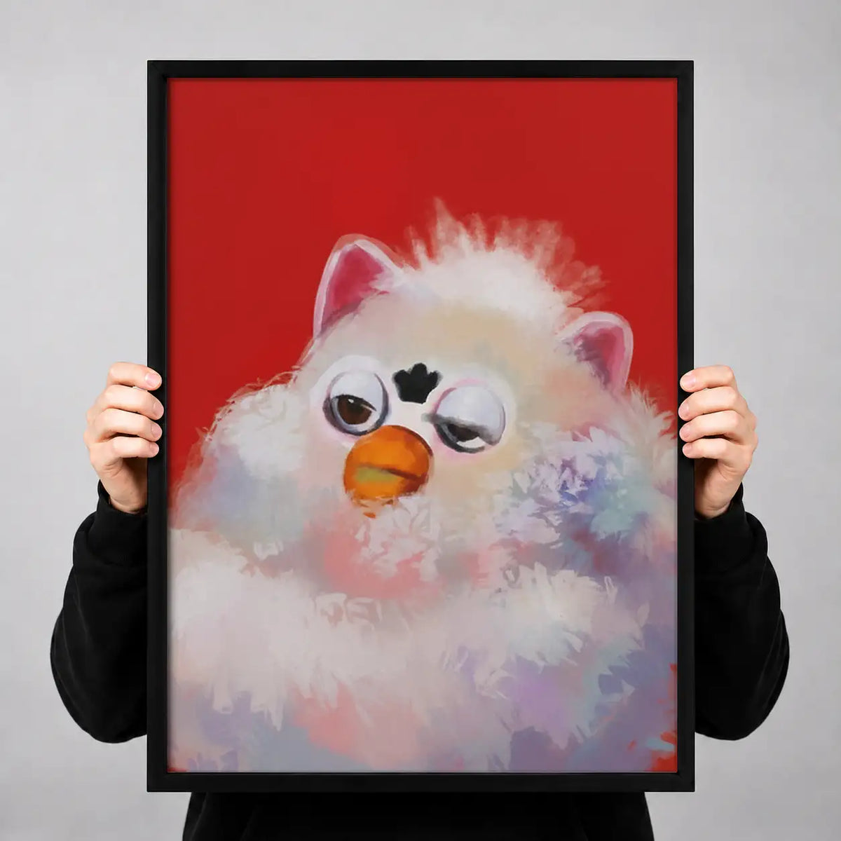 Sleepy Pink Fluffy Bird Wall Art 3