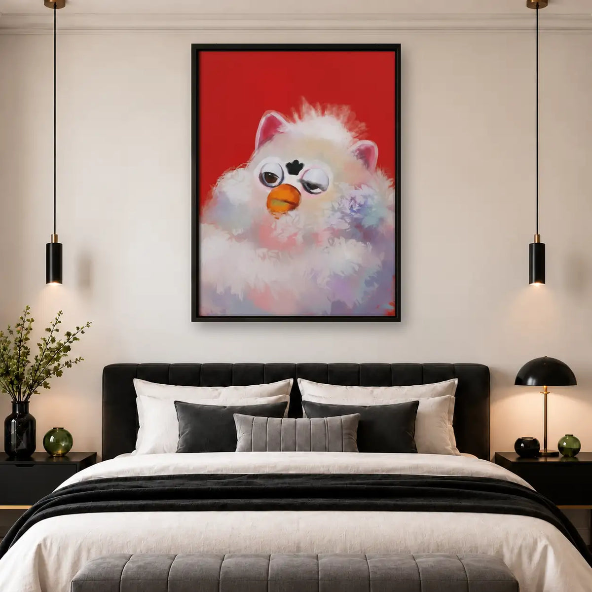 Sleepy Pink Fluffy Bird Wall Art 4