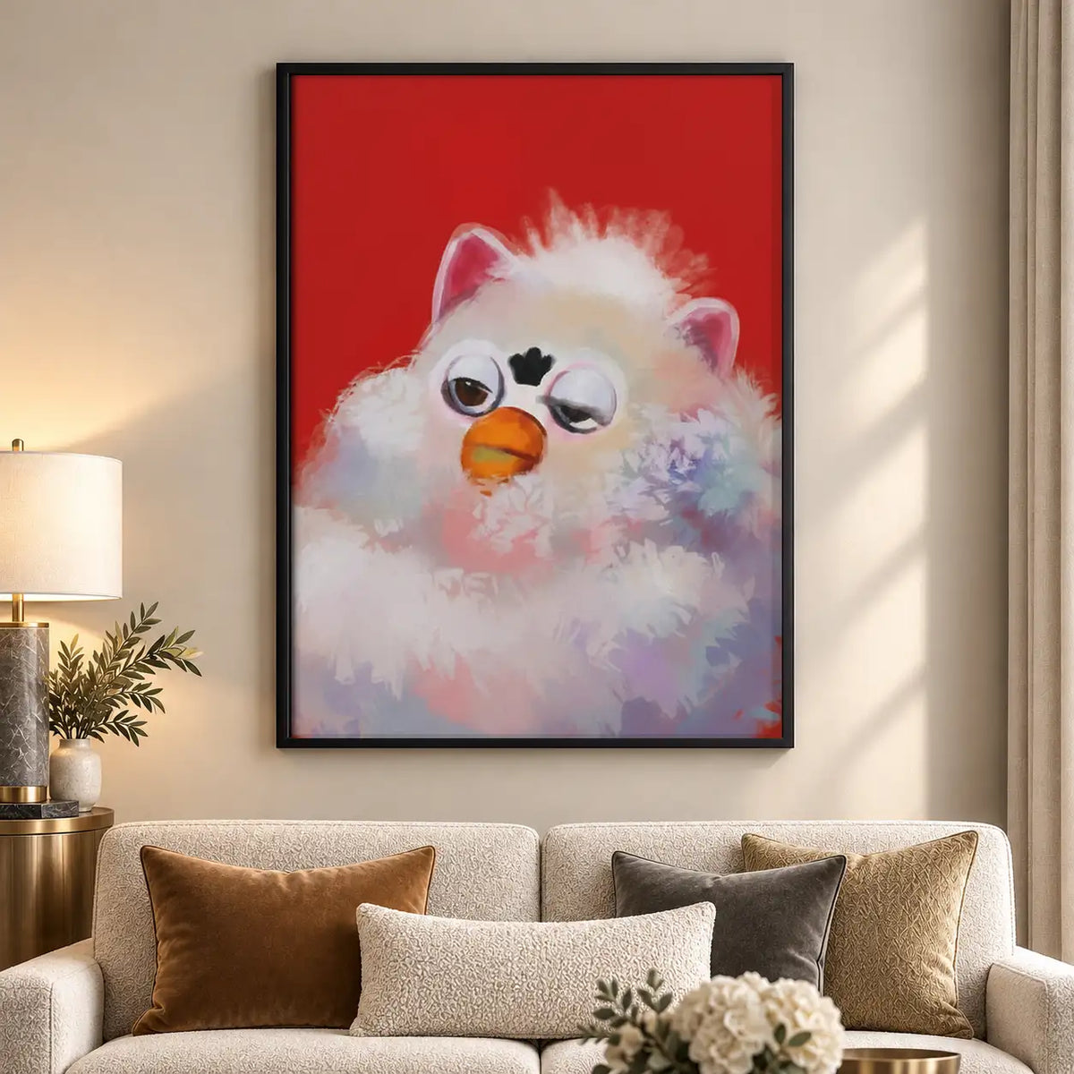 Sleepy Pink Fluffy Bird Wall Art 5
