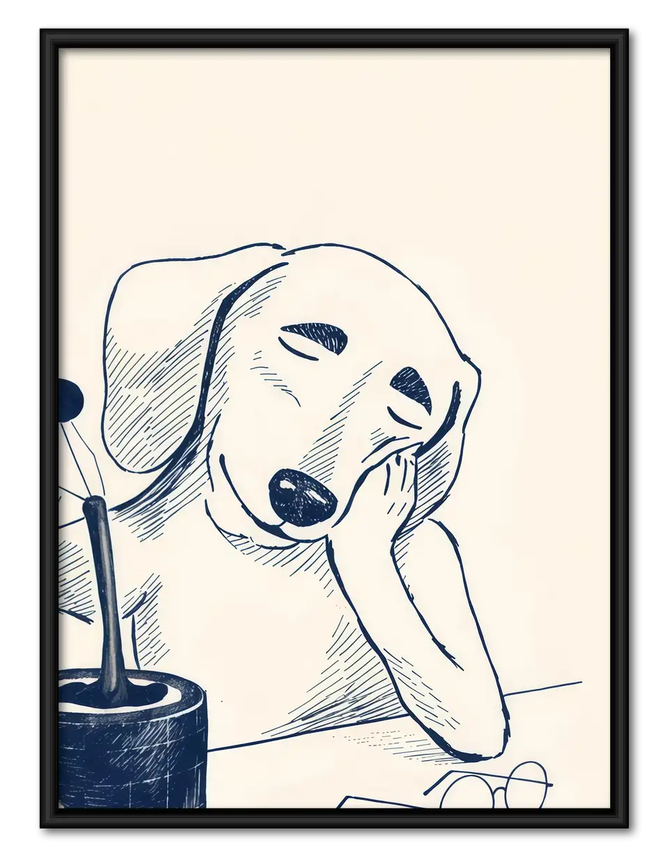 Sleepy Woman with Wine Line Art Wall Art 1