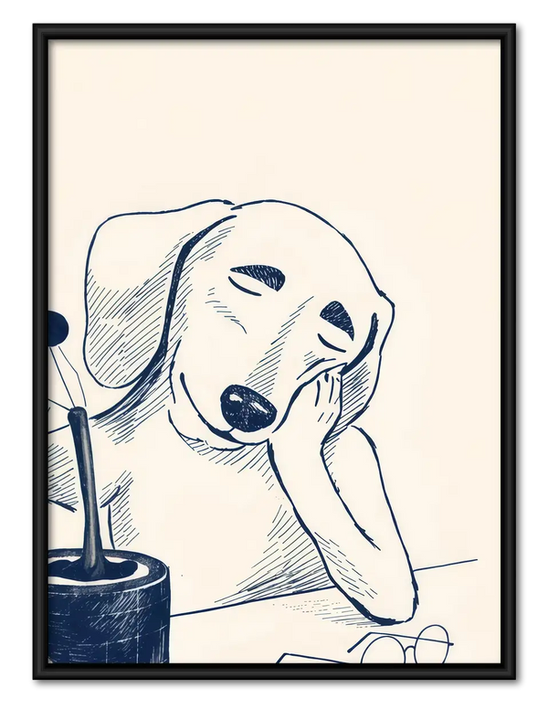 Sleepy Woman with Wine Line Art Wall Art