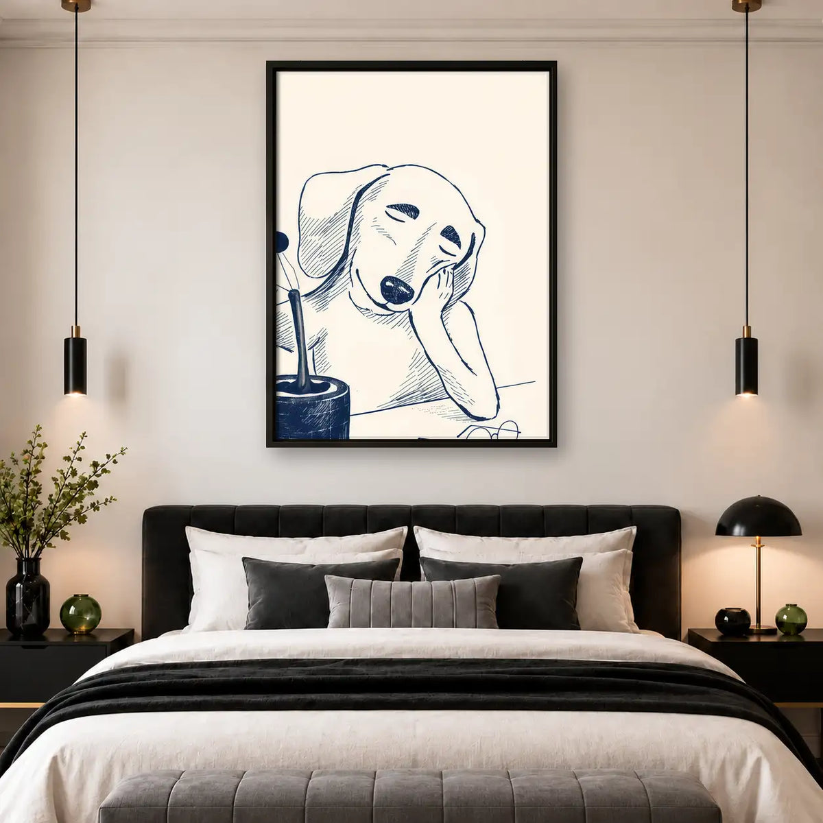 Sleepy Woman with Wine Line Art Wall Art 4