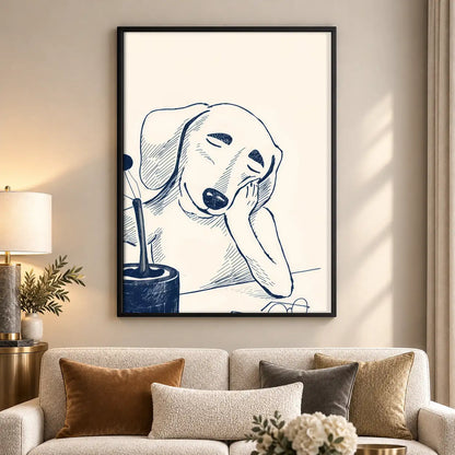 Sleepy Woman with Wine Line Art Wall Art 5
