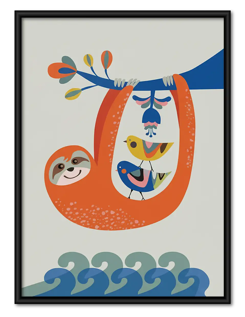 Sloth and Baby Hanging Over Waves Wall Art 1