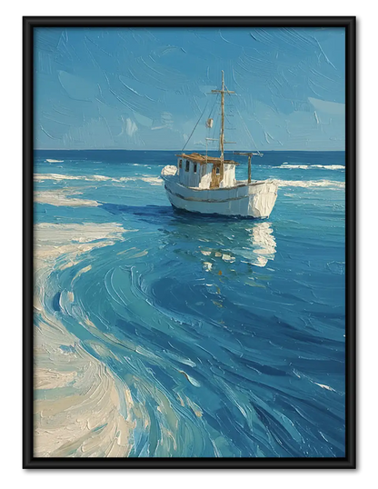 Small Fishing Boat on Blue Sea Wall Art 1