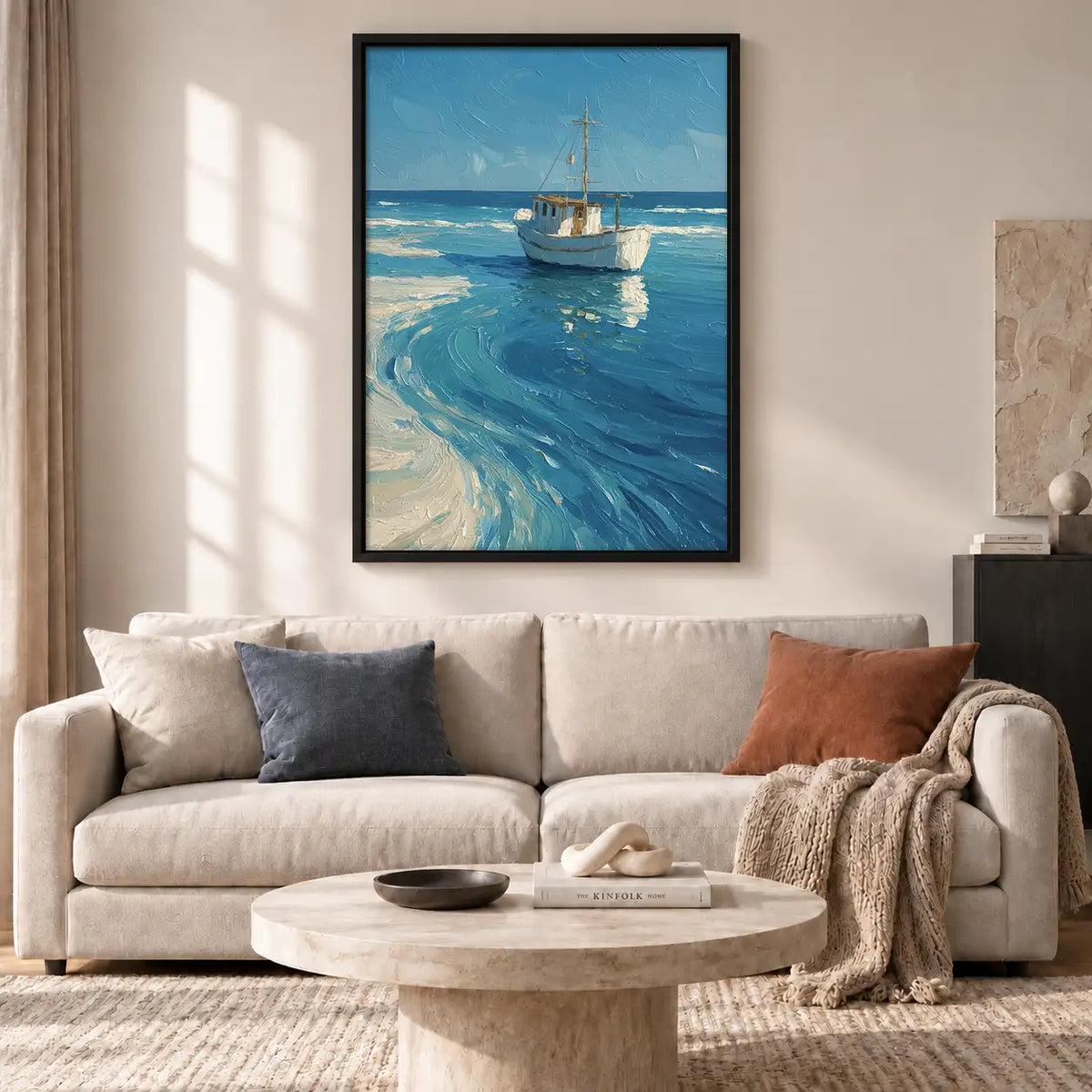 Small Fishing Boat on Blue Sea Wall Art 2