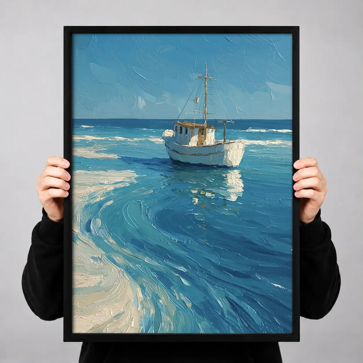 Small Fishing Boat on Blue Sea Wall Art 3