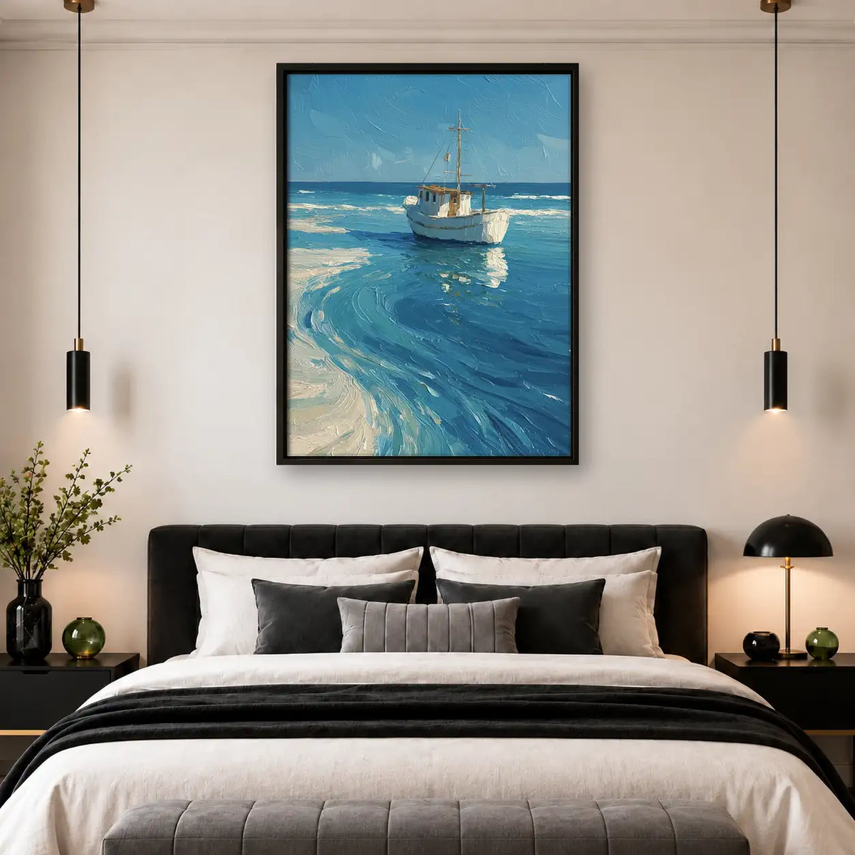 Small Fishing Boat on Blue Sea Wall Art 4