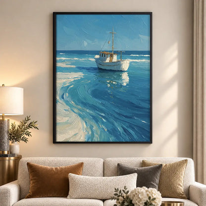 Small Fishing Boat on Blue Sea Wall Art 5