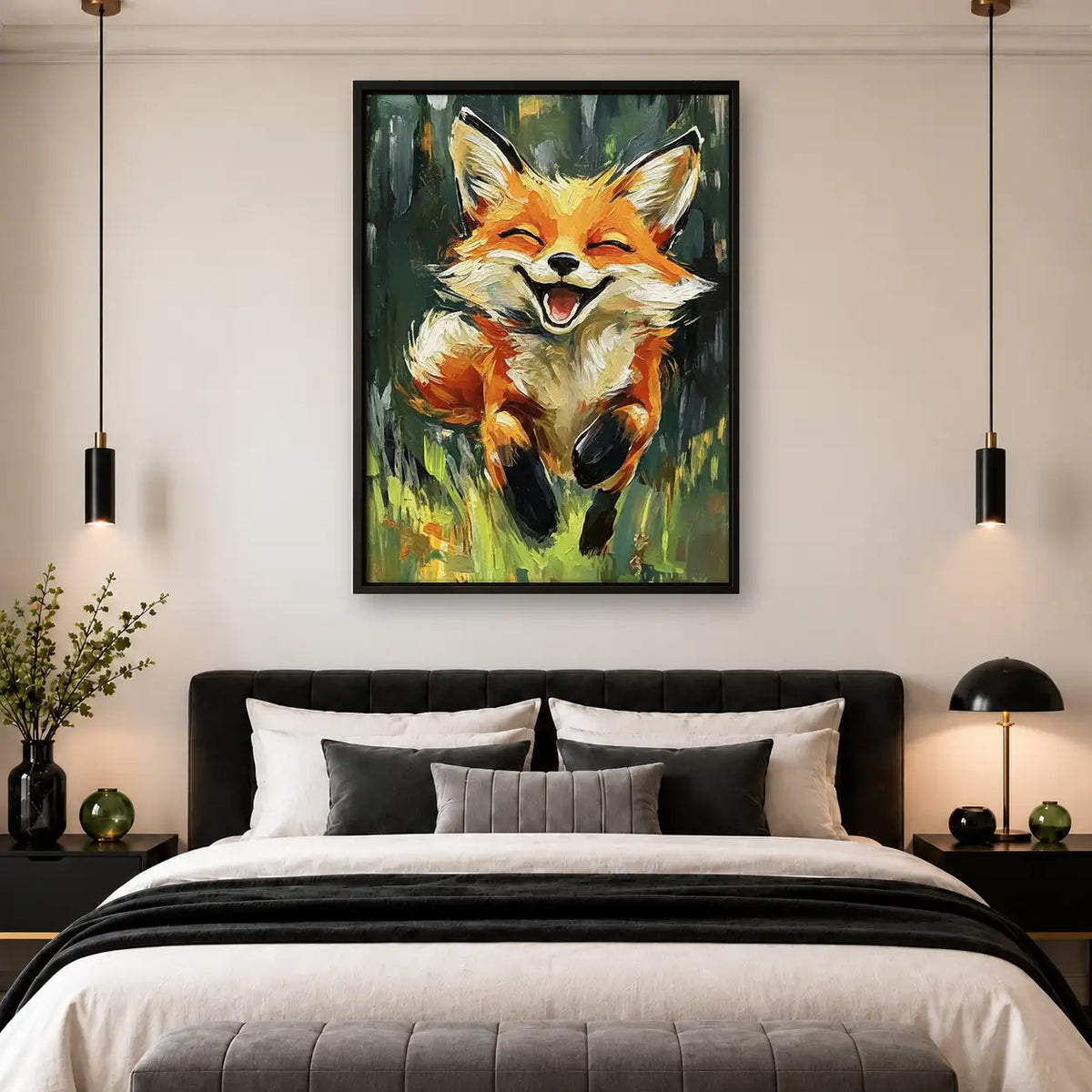 Smiling Fox in Green Meadow Wall Art 4