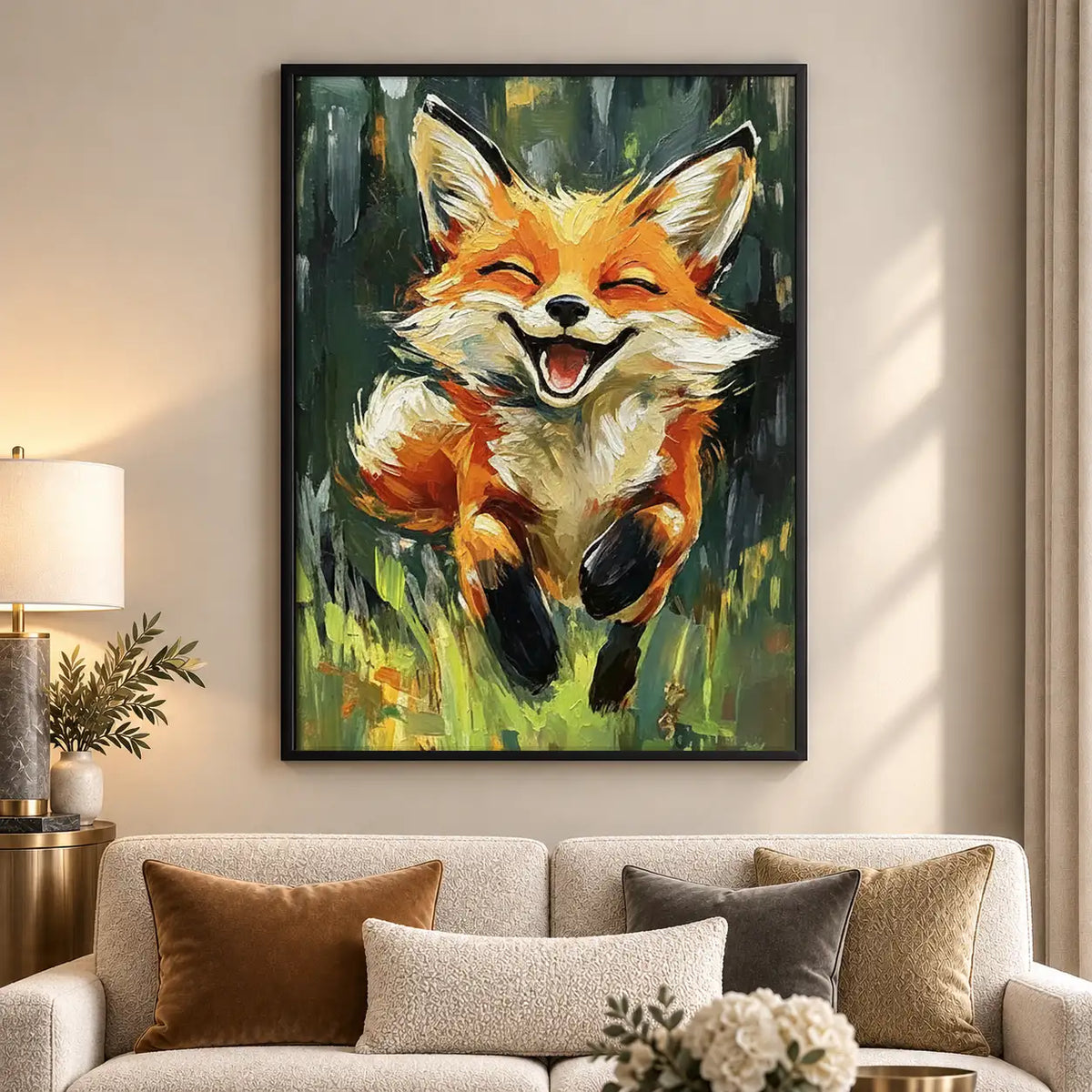 Smiling Fox in Green Meadow Wall Art 5