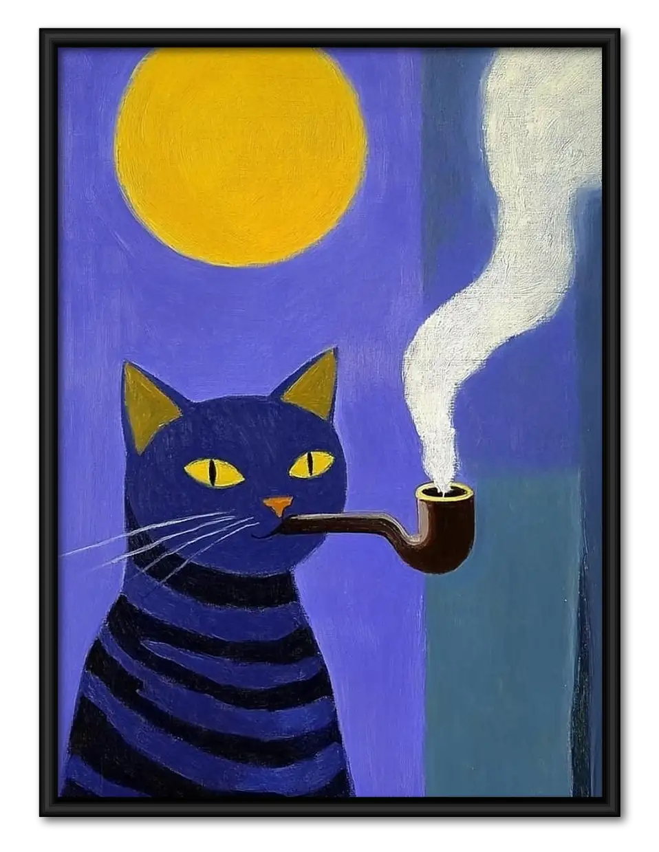 Smoking Purple Cat under Yellow Moon Wall Art 1