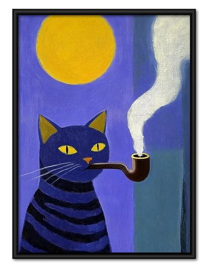 Smoking Purple Cat under Yellow Moon Wall Art
