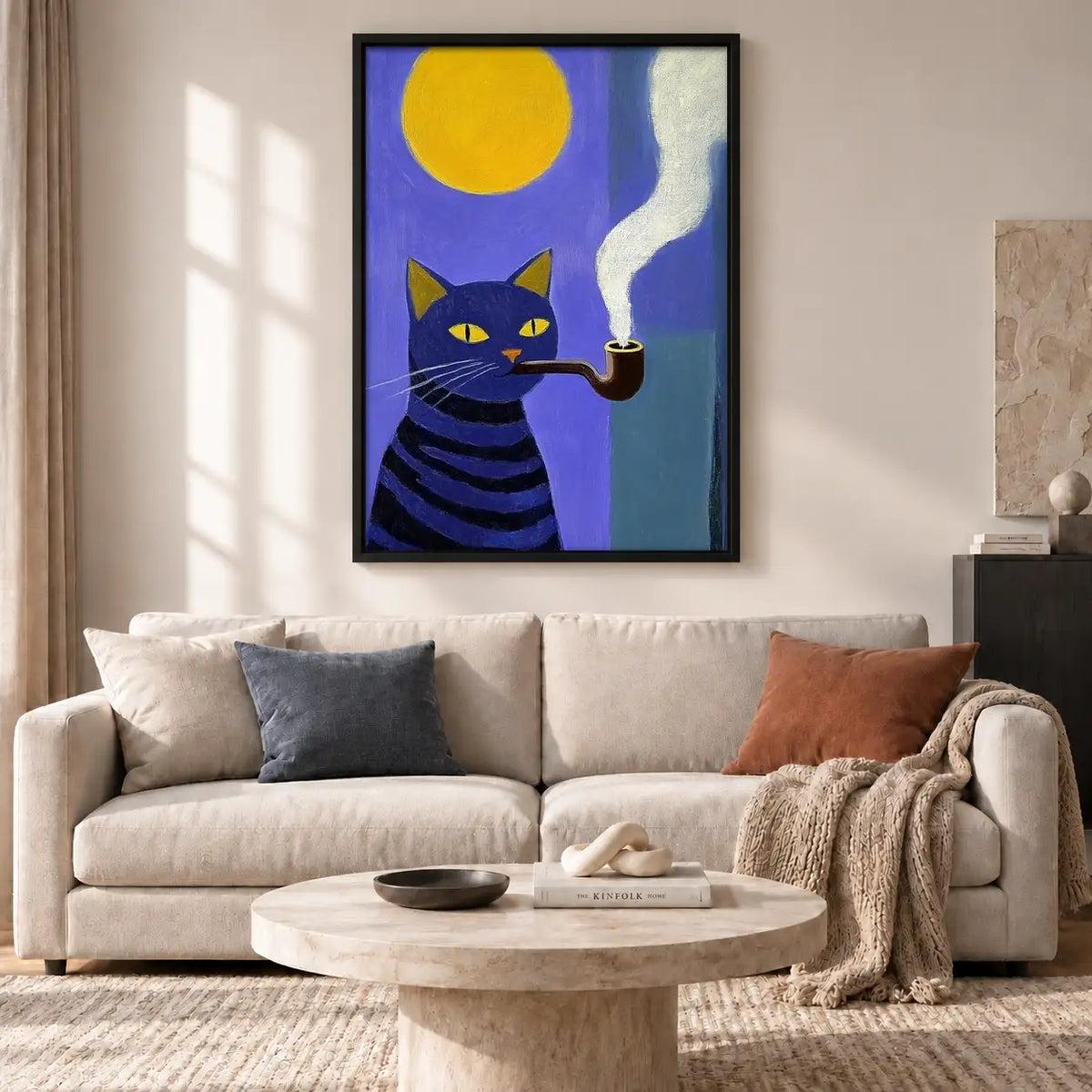 Smoking Purple Cat under Yellow Moon Wall Art 2