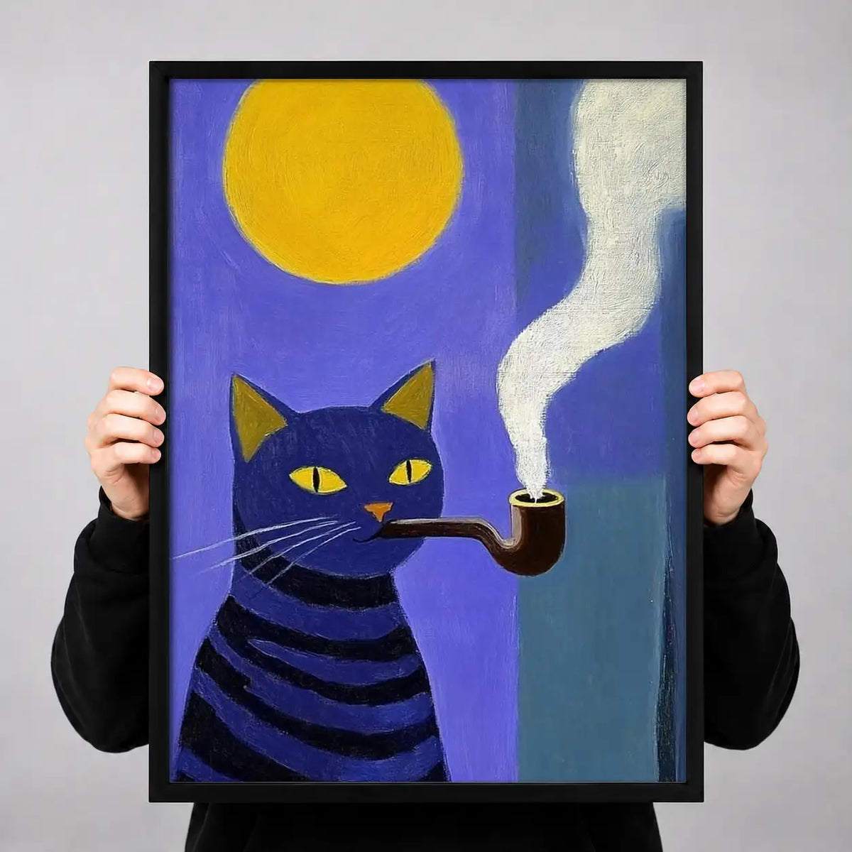 Smoking Purple Cat under Yellow Moon Wall Art 3