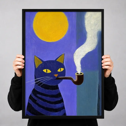 Smoking Purple Cat under Yellow Moon Wall Art 3