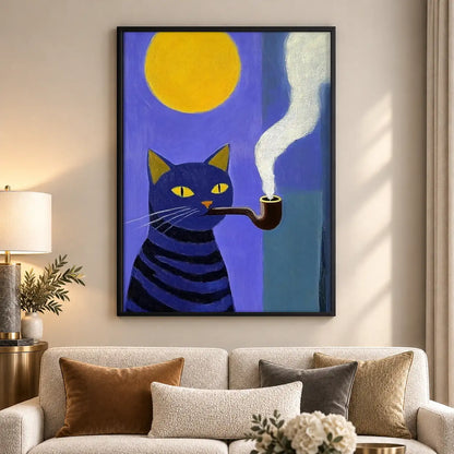 Smoking Purple Cat under Yellow Moon Wall Art 5