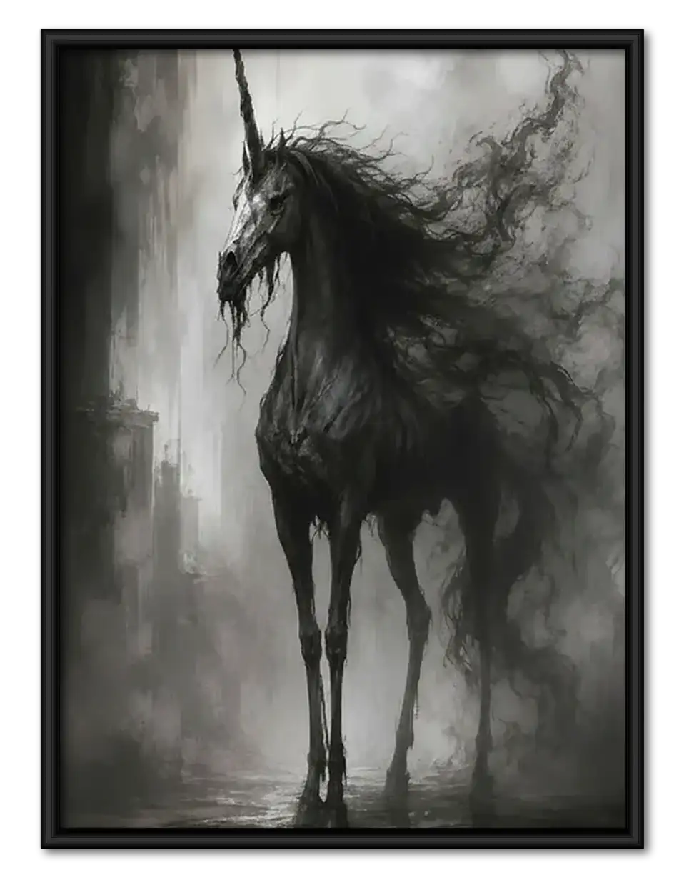 Smoky Black Horse Portrait Wall Art 1