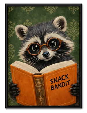 Snack Bandit Raccoon Reading Orange Book Wall Art