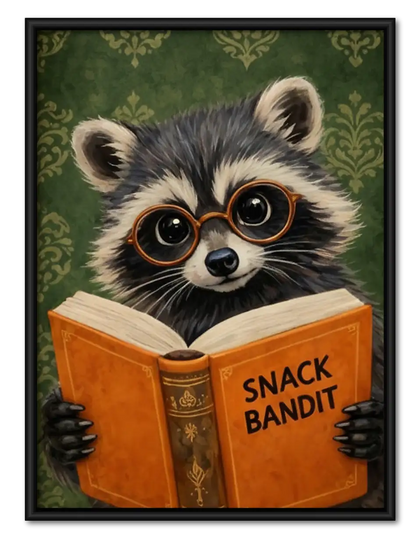 Snack Bandit Raccoon Reading Orange Book Wall Art