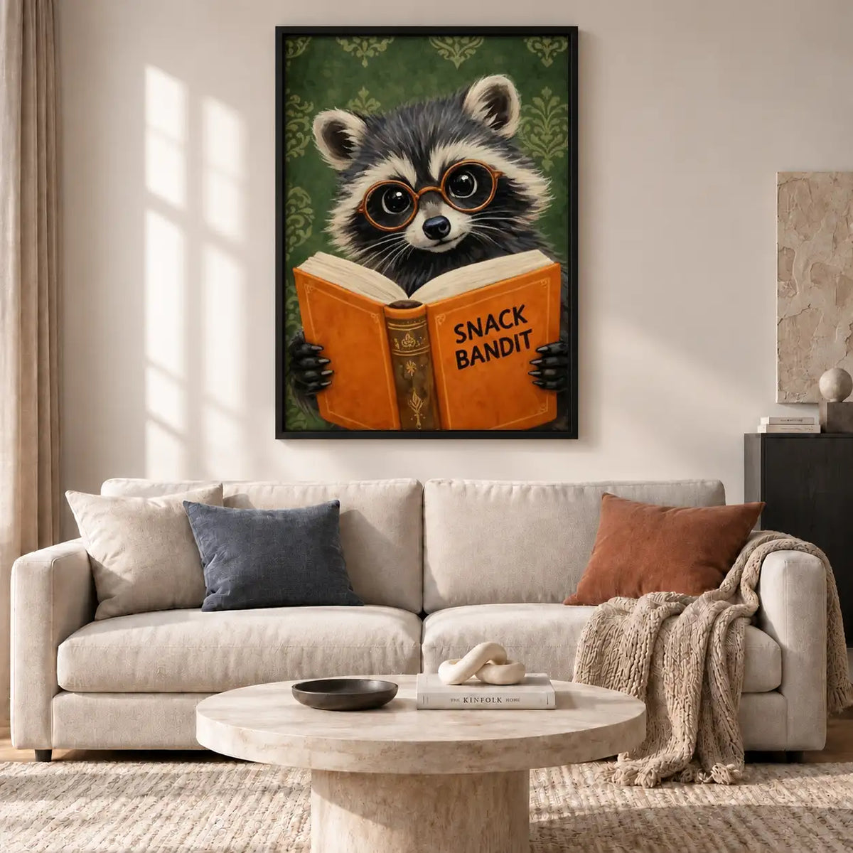 Snack Bandit Raccoon Reading Orange Book Wall Art 2