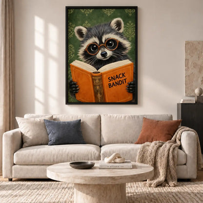 Snack Bandit Raccoon Reading Orange Book Wall Art 2