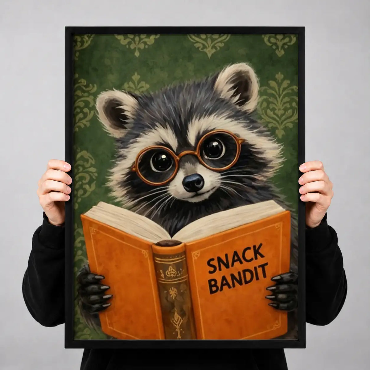 Snack Bandit Raccoon Reading Orange Book Wall Art 3