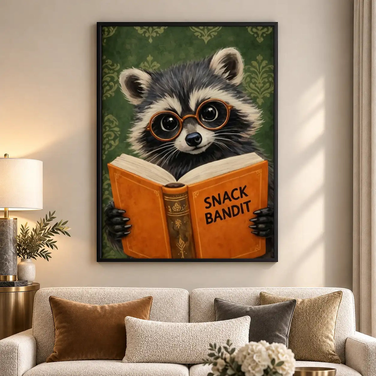Snack Bandit Raccoon Reading Orange Book Wall Art 5