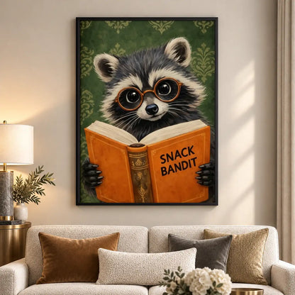 Snack Bandit Raccoon Reading Orange Book Wall Art 5