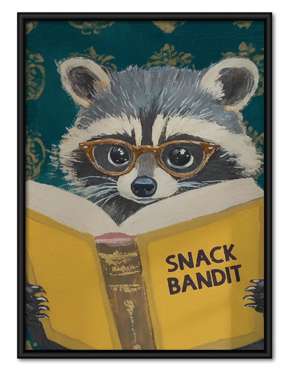 Snack Bandit Raccoon Reading Yellow Book Wall Art 1