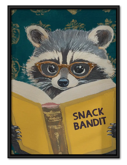 Snack Bandit Raccoon Reading Yellow Book Wall Art