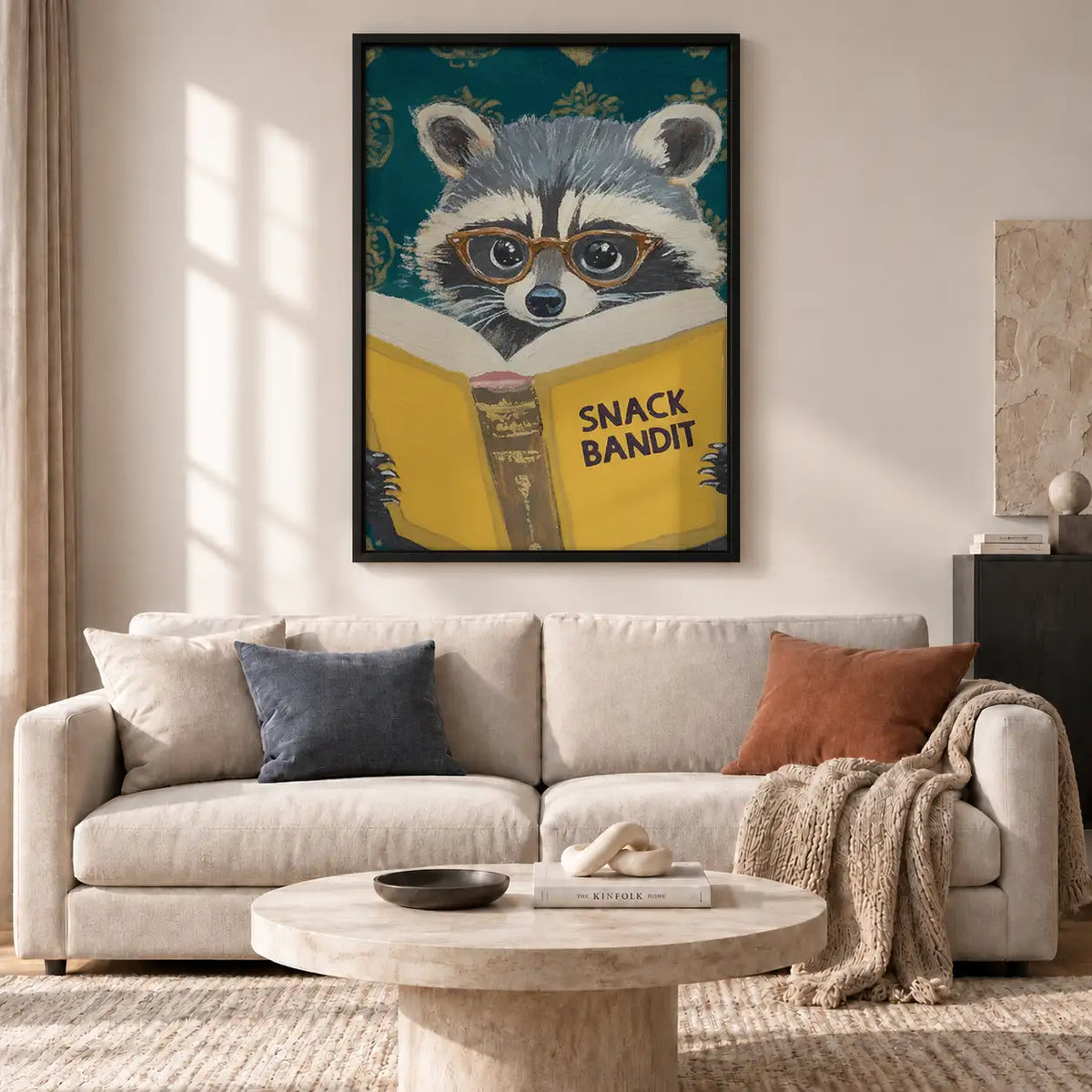 Snack Bandit Raccoon Reading Yellow Book Wall Art 2