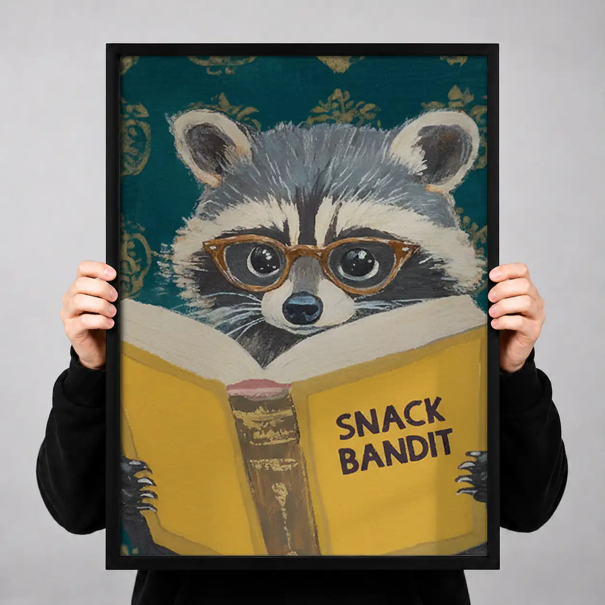 Snack Bandit Raccoon Reading Yellow Book Wall Art 3