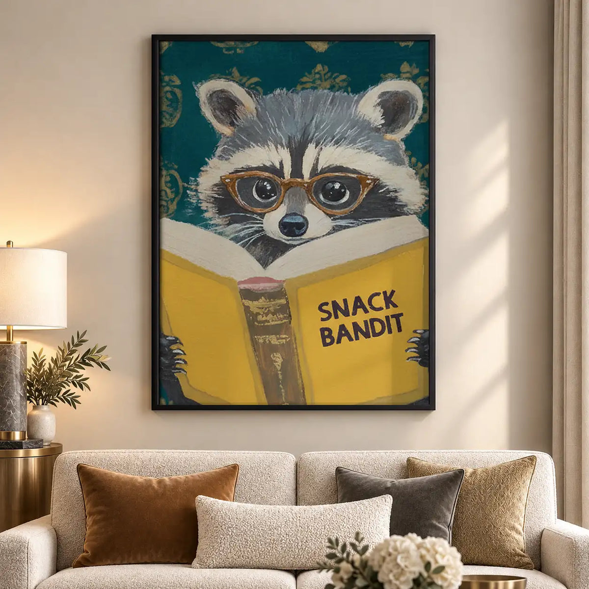 Snack Bandit Raccoon Reading Yellow Book Wall Art 5