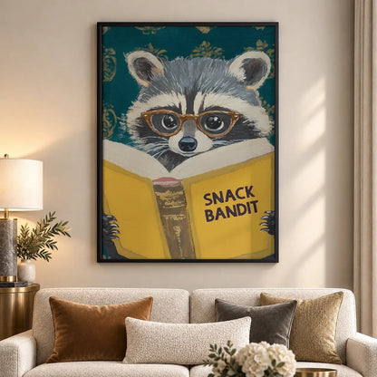 Snack Bandit Raccoon Reading Yellow Book Wall Art 5