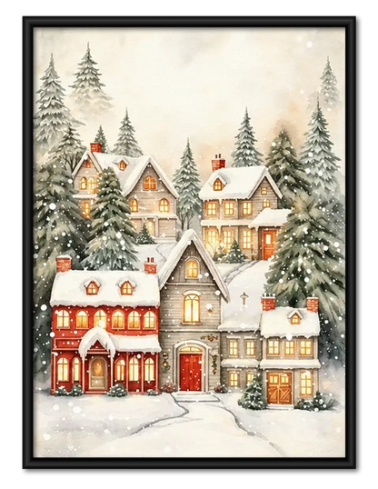 Snowy Christmas Village Wall Art 1