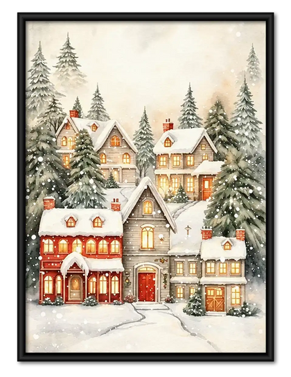 Snowy Christmas Village Wall Art