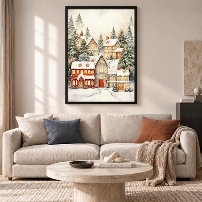 Snowy Christmas Village Wall Art 2