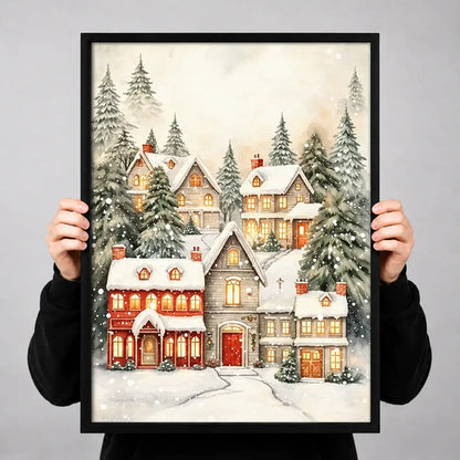 Snowy Christmas Village Wall Art 3