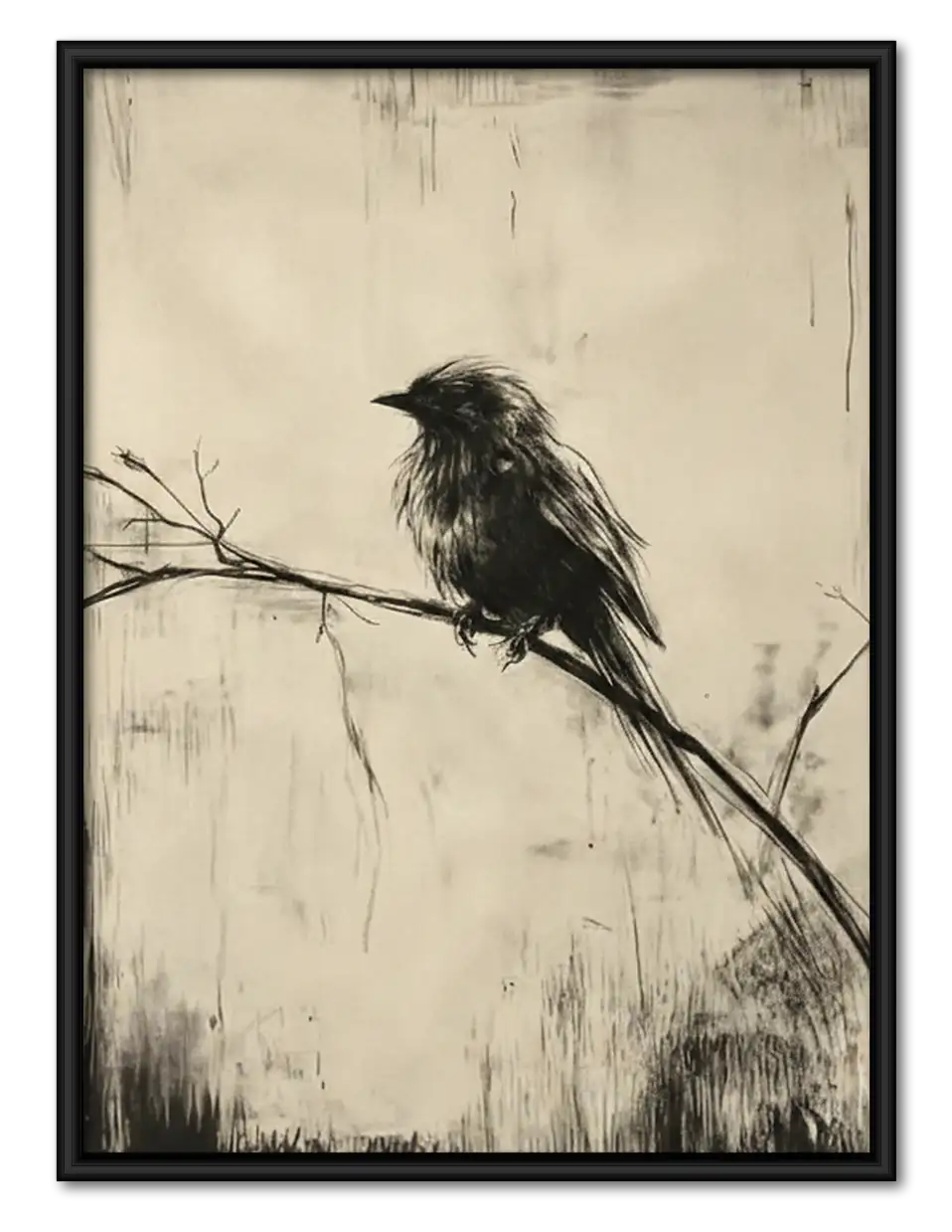 Solitary Raven on Bare Branch Wall Art 1